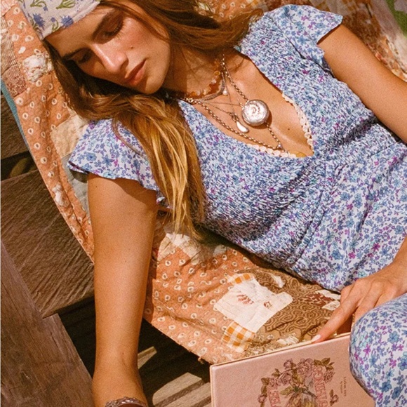 Spell Love Jetty Shirred Jumpsuit in Blue Nirvana - Picture 2 of 10